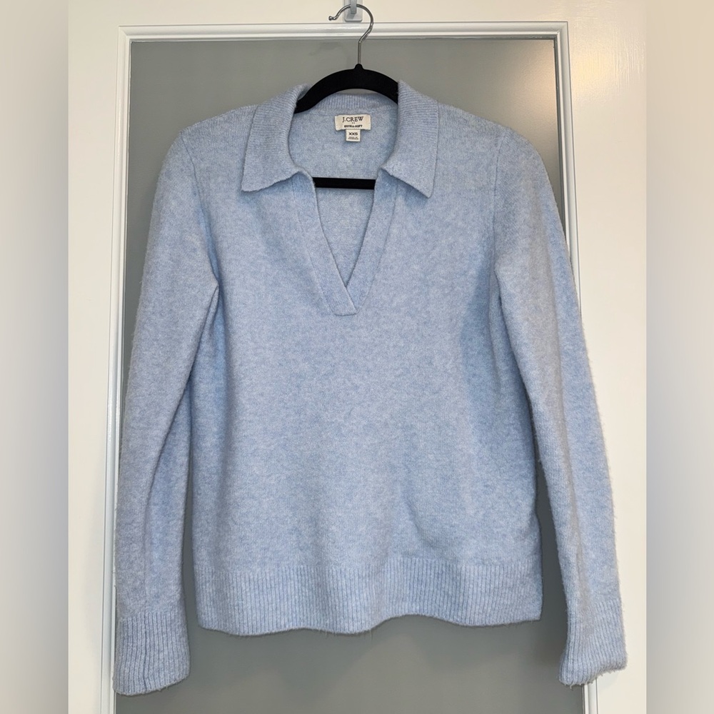 J. Crew Women's Soft Blue Polo V-Neck Collared Sweater
